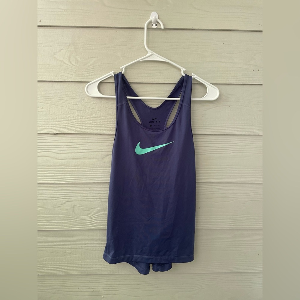 Nike Women's Purple Tank Top with Teal Swoosh